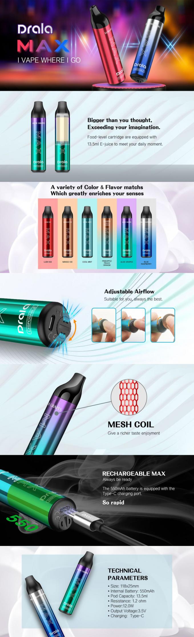 vaporizador electrónico disponible disponible de los cigarrillos de Vape 13.5ml del soplo 700mAh 6000 0